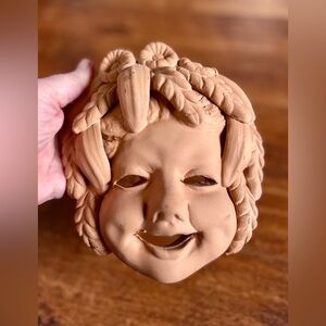 VINTAGE ITALIAN TERRA COTTA MASK ART POTTERY BACCHUS GARDEN EARTHY FOLK ART